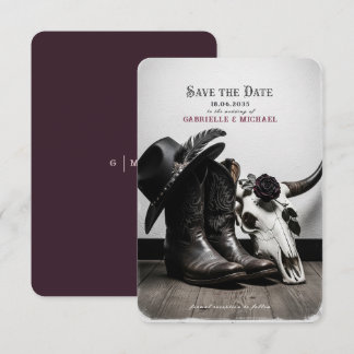 Dark Moody Western Cowboy Skull Rose Wedding Save  The Date