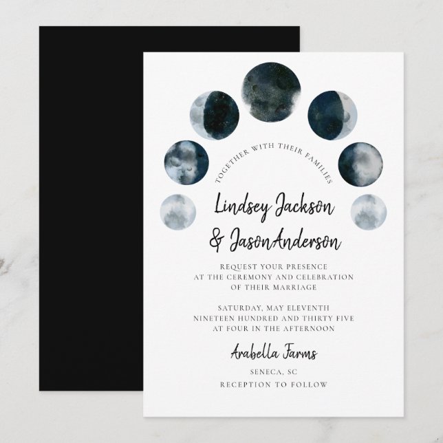 Dark Moon Celestial Bohemian Rustic Wedding Invitation (Front/Back)