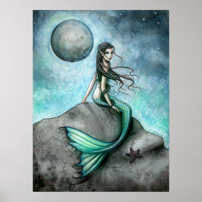 Dark Moon Mermaid Fantasy Art Poster (Front)