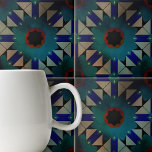 Dark Moorish Symmetrical Geometric Pattern  Tile<br><div class="desc">This decorative ceramic tile is a stunning piece of artistry that captures the essence of traditional Moorish design. The tile is square in shape and features an intricate geometric pattern that is symmetrical and kaleidoscopic, drawing the eye to its centre. The design is anchored by a central red polygonal shape,...</div>