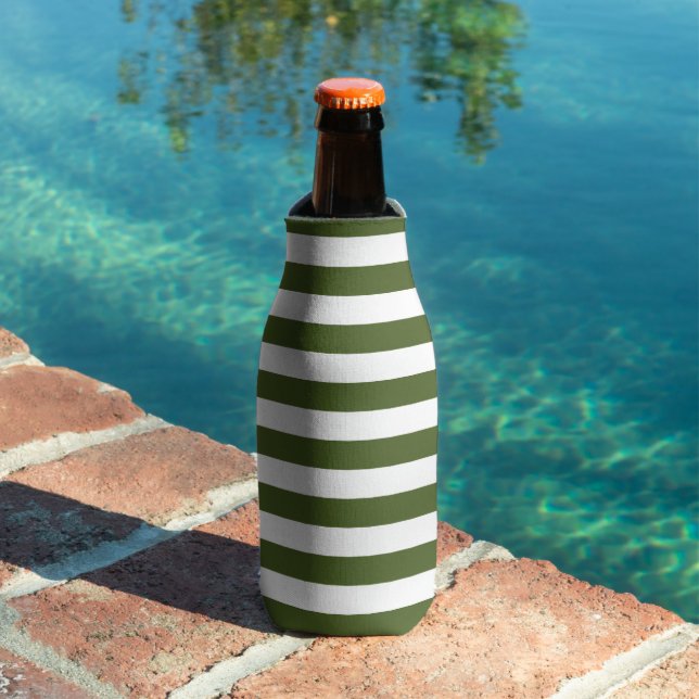 Dark Moss Green and White Stripes Bottle Cooler (In Situ Pool)