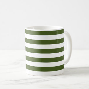 Dark Moss Green and White Stripes Coffee Mug