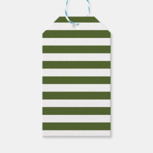 Dark Moss Green and White Stripes Gift Tags