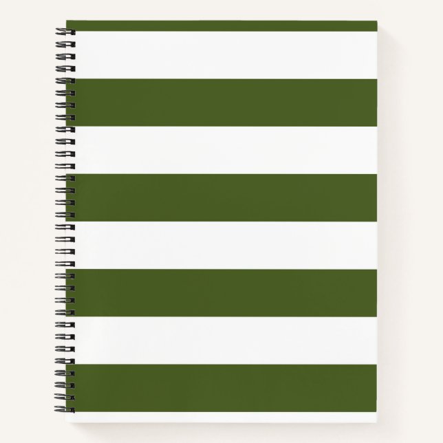 Dark Moss Green and White Stripes Notebook (Front)