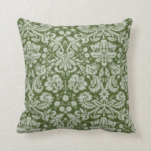 Dark Moss Green Damask Throw Pillow