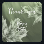 dark moss green maple leaves fall wedding square sticker<br><div class="desc">These autumnal wedding thank you stickers have a rich dark green colour theme featuring subtle monochromatic maple leaves accenting a flowing light to dark earthy green gradient - by katz_d_zynes</div>