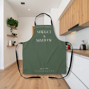Dark Moss Green Minimalist Scandi Wedding  Apron