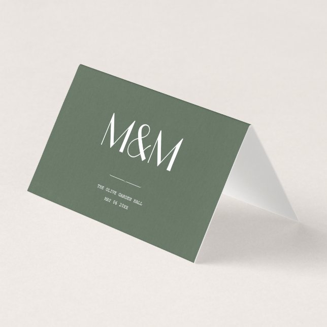 Dark Moss Green Minimalist Scandi Wedding Card (Front)