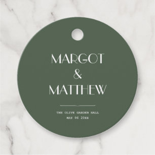 Dark Moss Green Minimalist Scandi Wedding Favour Tags