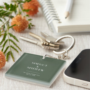Dark Moss Green Minimalist Scandi Wedding Keychain