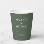Dark Moss Green Minimalist Scandi Wedding Paper Cups<br><div class="desc">A minimalist Scandinavian-style wedding paper cup featuring a dark moss green palette. Clean typography,  subtle earthy tones,  and a modern layout create a calm,  elegant,  and nature-inspired design—perfect for couples who love simplicity with a refined touch.</div>