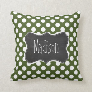 Dark Moss Green Polka Dots Throw Pillow