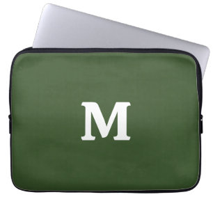 Dark Moss Green Solid Color Monogram Initial Laptop Sleeve