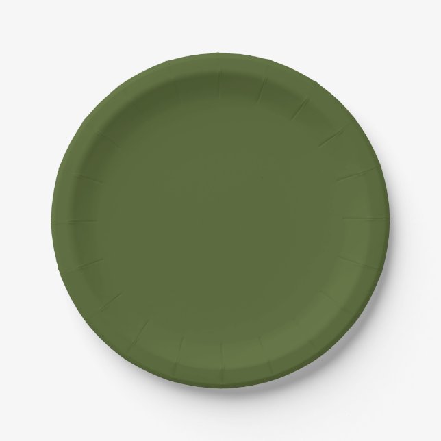 Dark Moss Green Solid Colour Paper Plate (Front)
