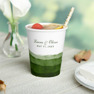 Dark Moss Green Watercolor Wedding I Paper Cups