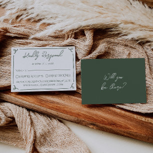 Dark Moss Green Whimsical Boho Modern Wedding RSVP Card