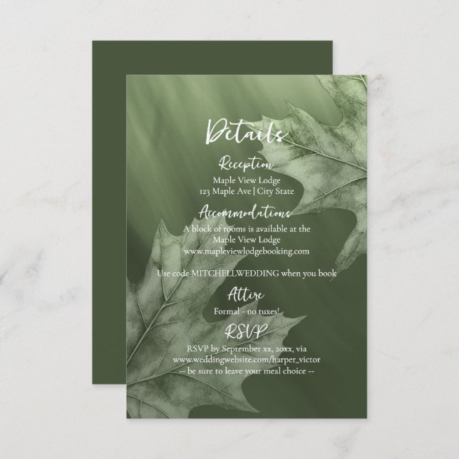 dark moss green with maple leaves accent details enclosure card (Front/Back)