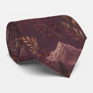 Dark Mountain Botanical Autumn Pattern Tie