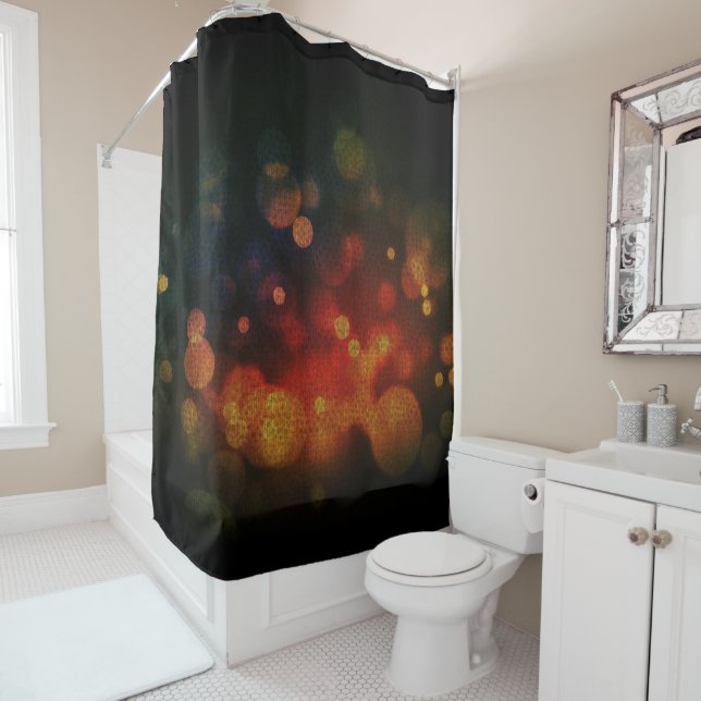 Dark Multi Colour Bokeh Circles Shower Curtain (In Situ)