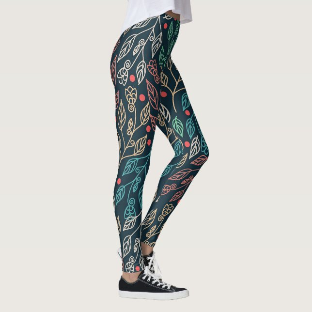 Dark Multicolor Leaves   Leggings (Right)