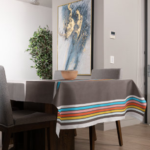 Dark Multicolor Vintage Style Stripes Tablecloth