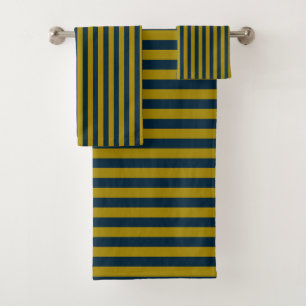 Dark Mustard and Dark Navy Stripes Bath Towel Set