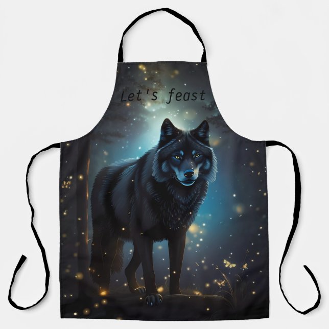 Dark Mysterious Black Wolf - Let's Feast Apron (Front)