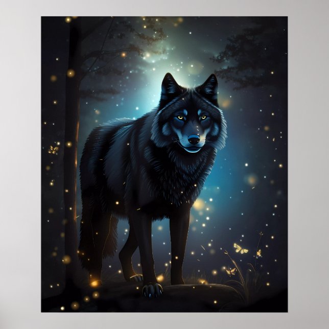 Dark Mysterious Black Wolf  Poster (Front)