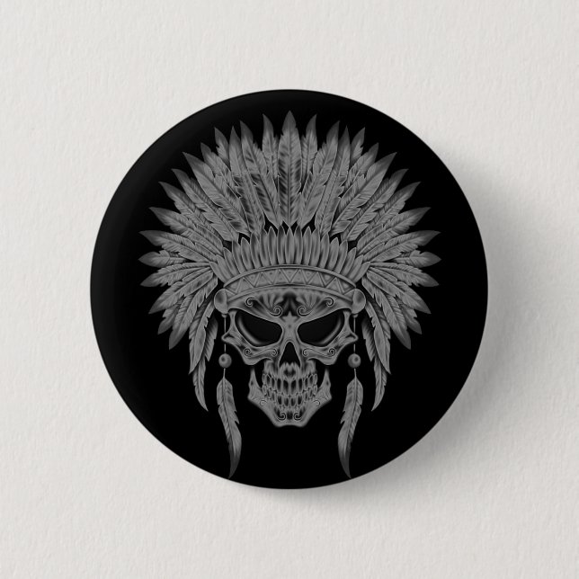 Dark Native Skull 2 Inch Round Button (Front)