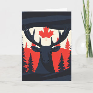 Dark Nature Maple Leaf Moose Holiday Card
