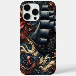 Dark Nautical Adventure With Pirate Ship and Waves iPhone 16 Pro Max Case