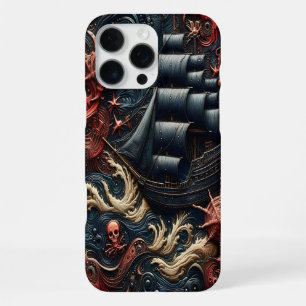 Dark Nautical Adventure With Pirate Ship and Waves iPhone 16 Pro Max Case