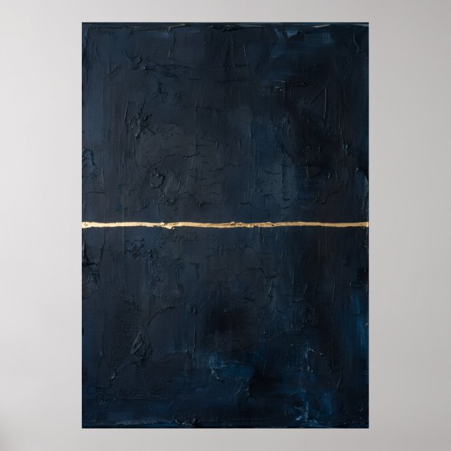 Dark Navy Abstract Gold Horizontal Line Kintsugi M Poster (Front)