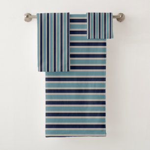 Dark Navy and Light turquoise stripes Bath Towel Set