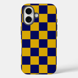Dark Navy and Mustard Yellow Chequerboard iPhone 16 Case