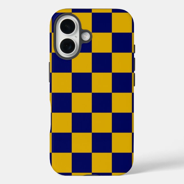 Dark Navy and Mustard Yellow Chequerboard Case-Mate iPhone Case (Back)