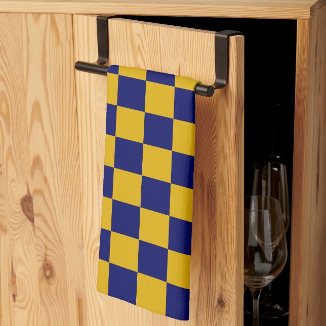 Dark Navy and Mustard Yellow Chequerboard Kitchen Towel (Thirds Fold)