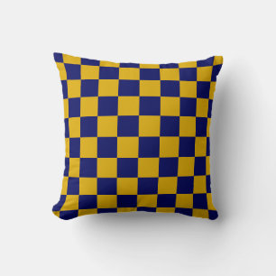 Dark Navy and Mustard Yellow Chequerboard Throw Pillow