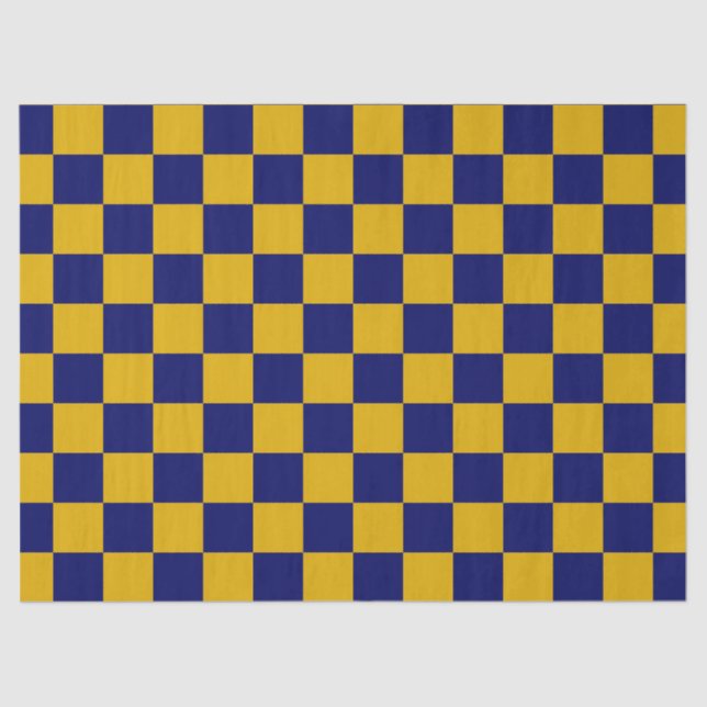 Dark Navy and Mustard Yellow Chequerboard Tissue Paper (Front)