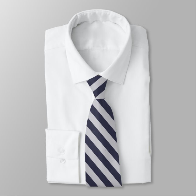 Dark Navy and White Diagonal Striped Tie (Tied)