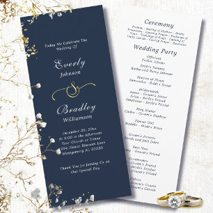 Dark Navy Background Elegant Minimal Wedding Program