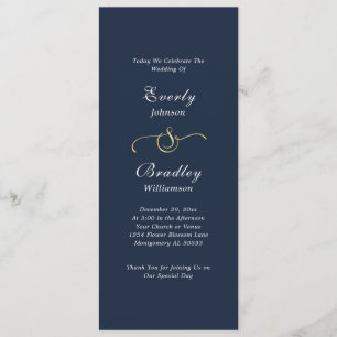 Dark Navy Background Elegant Minimal Wedding Program