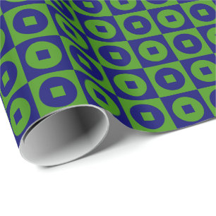 Dark Navy Blue and Green Square Circle Wrapping Paper