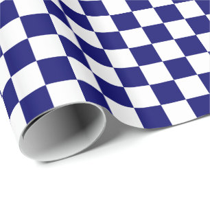 Dark Navy Blue and White Chequered Wrapping Paper