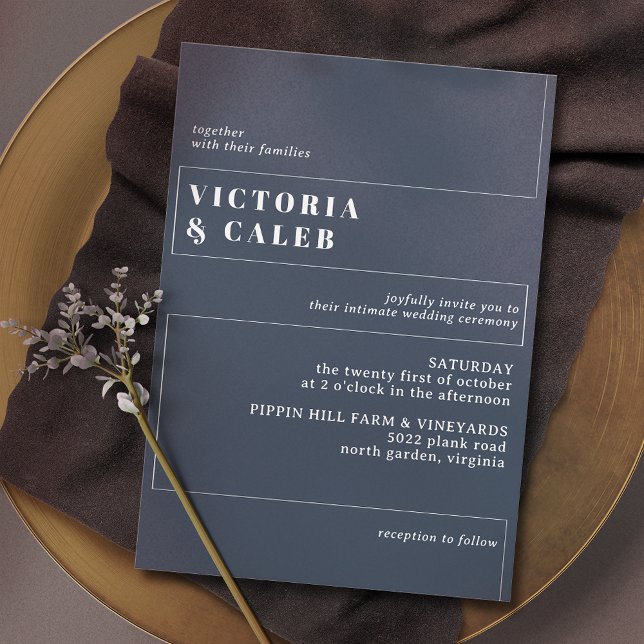 Dark Navy Blue and White | Modern Minimal Wedding Invitation (Creator Uploaded)