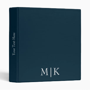 Dark Navy Blue and White   Modern Monogram Binder