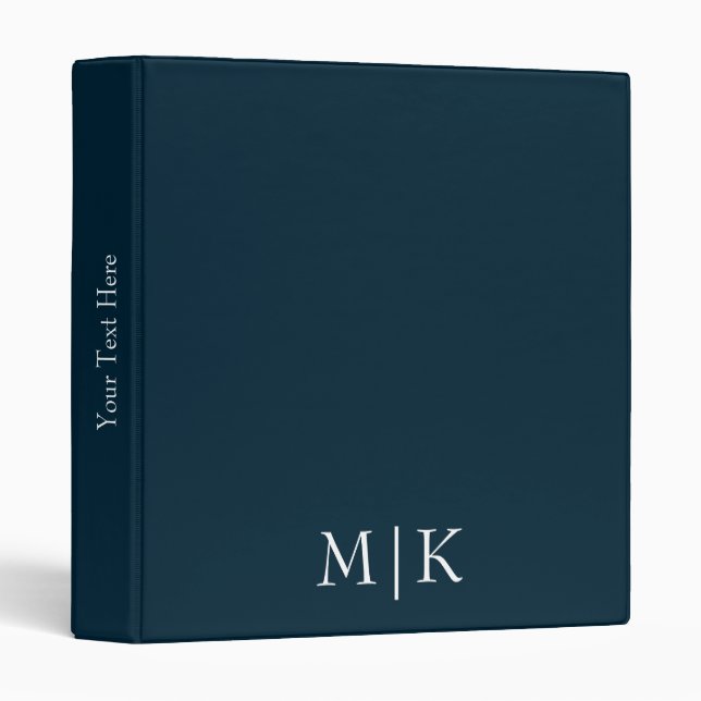Dark Navy Blue and White | Modern Monogram Binder (Front/Spine)