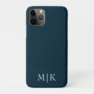Dark Navy Blue and White   Modern Monogram iPhone 11 Pro Case