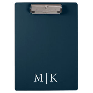Dark Navy Blue and White Modern Monogram Clipboard