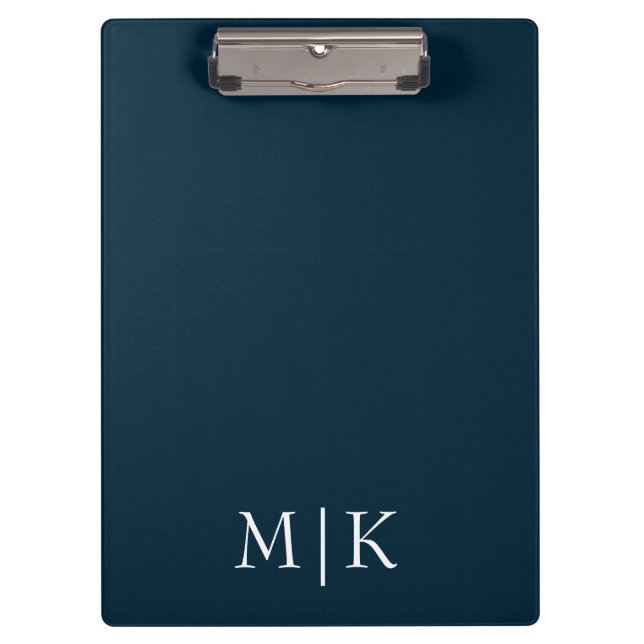 Dark Navy Blue and White | Modern Monogram Clipboard (Front)